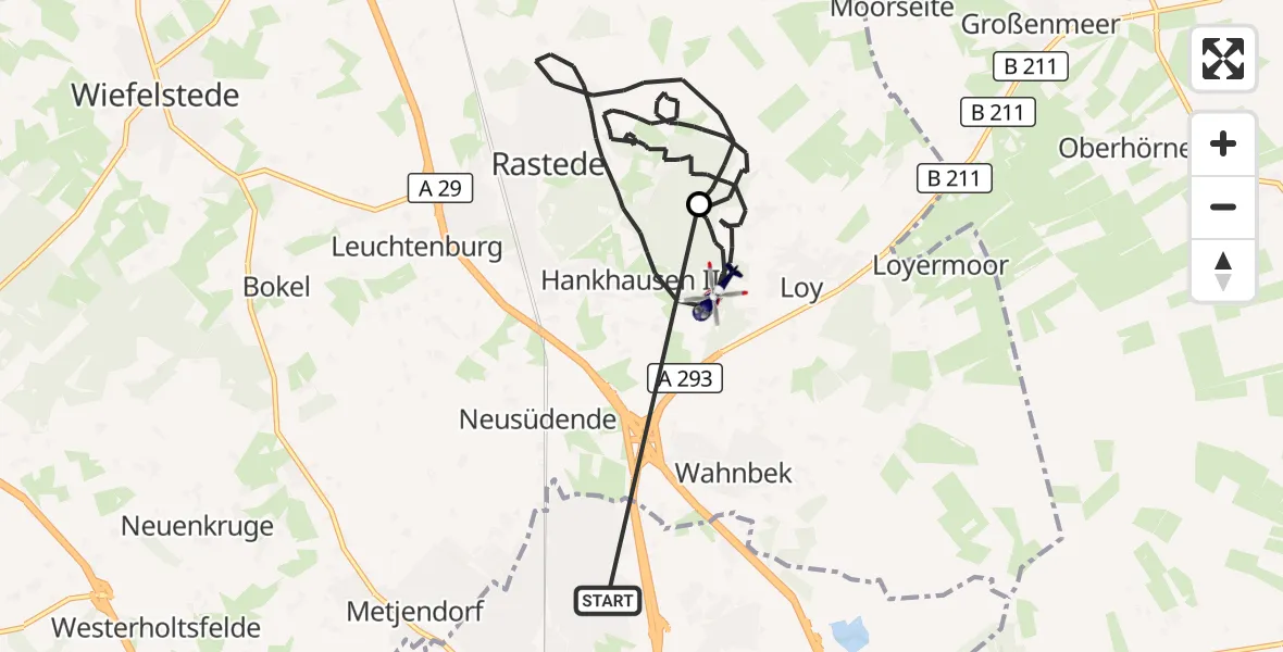 Flugroute Polizeihubschrauber Oldenburg (Oldb) - Rastede, 19 Oktober 2026, 06:33