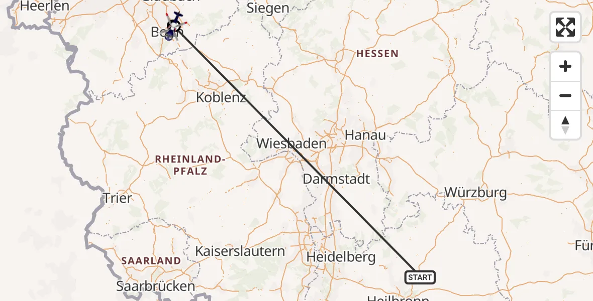 Flugroute Polizeihubschrauber Hardthausen am Kocher - Bonn-Hangelar Flugplatz, 19 Oktober 2026, 06:57