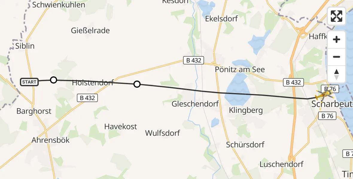Flugroute Rettungshubschrauber Christoph 12 Luftrettungszentrum - Scharbeutz, 19 Oktober 2026, 07:05