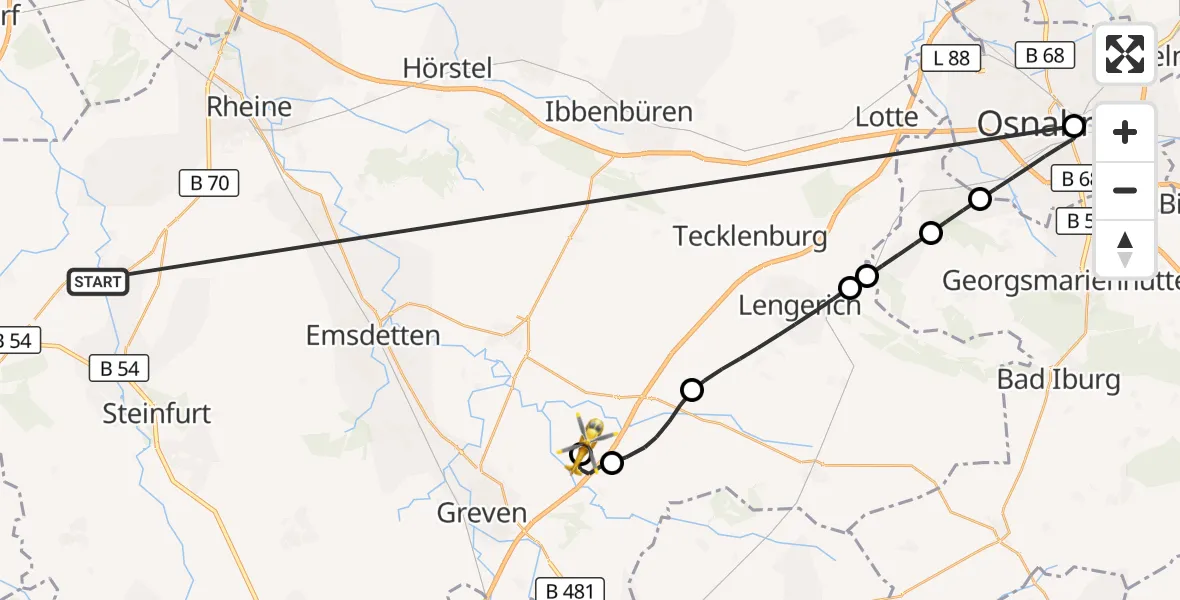 Flugroute Ambulanzhubschrauber Wettringen - Christoph  Westfalen-ADAC, 19 Oktober 2026, 07:14