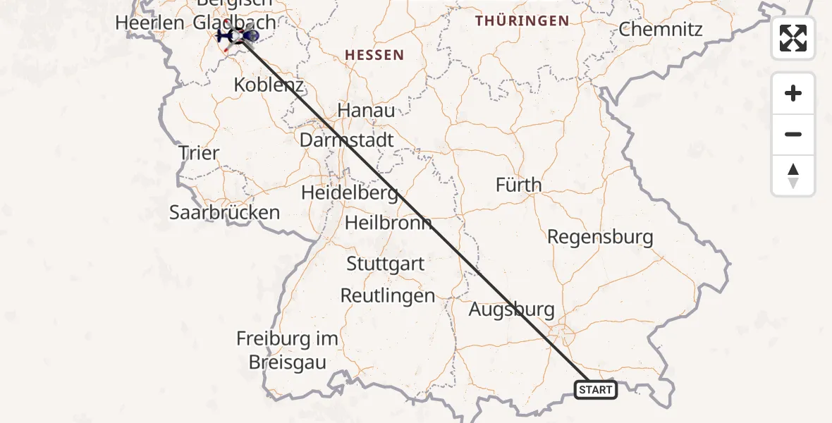 Flugroute Polizeihubschrauber Kiefersfelden - Bonn-Hangelar Flugplatz, 19 Oktober 2026, 07:16