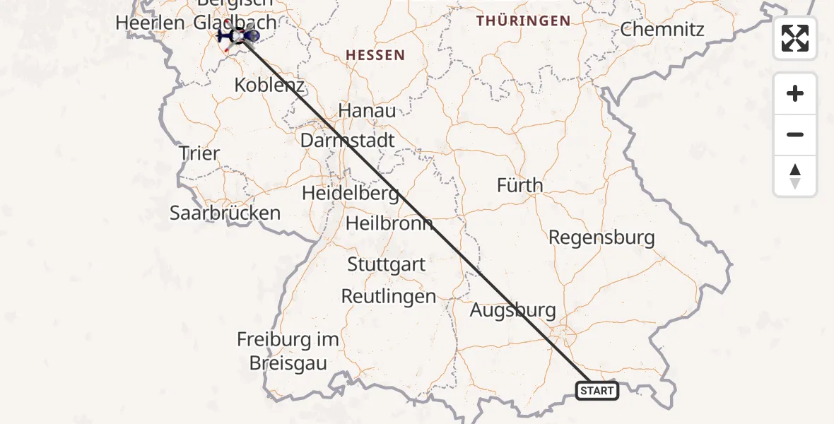 Flugroute Polizeihubschrauber Kiefersfelden - Bonn-Hangelar Flugplatz, 19 Oktober 2026, 07:29