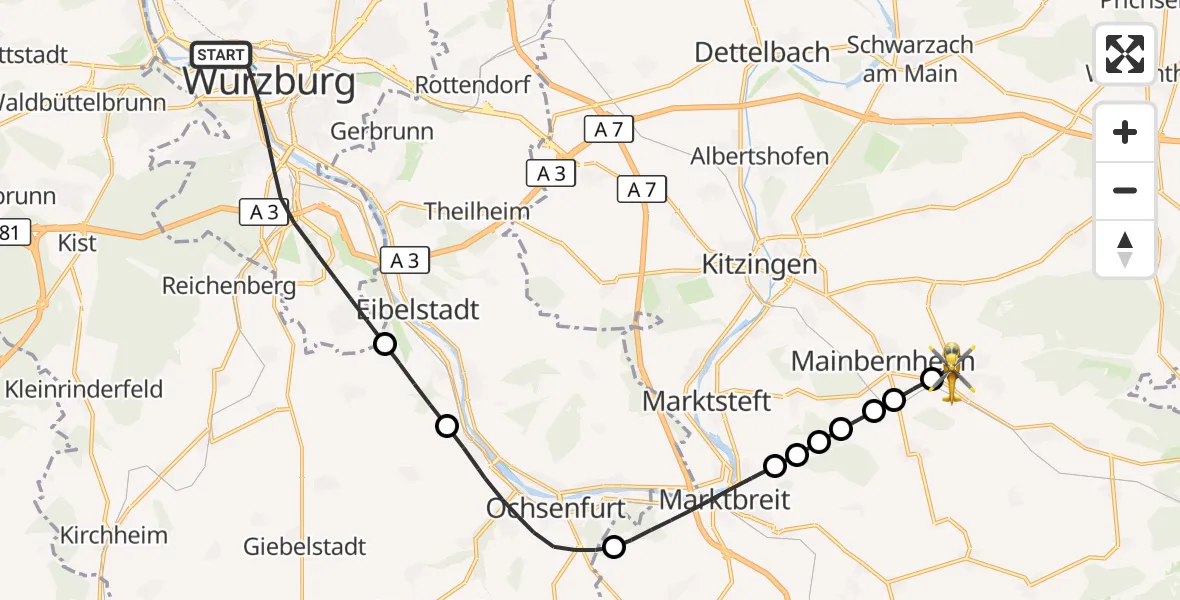 Flugroute Rettungshubschrauber Würzburg - Iphofen, 19 Oktober 2026, 07:31