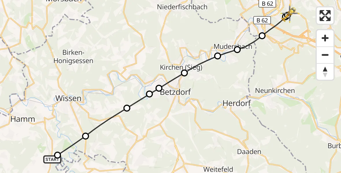Flugroute Rettungshubschrauber Isert - Evangelisches Jung-Stilling Hospital, 19 Oktober 2026, 07:31