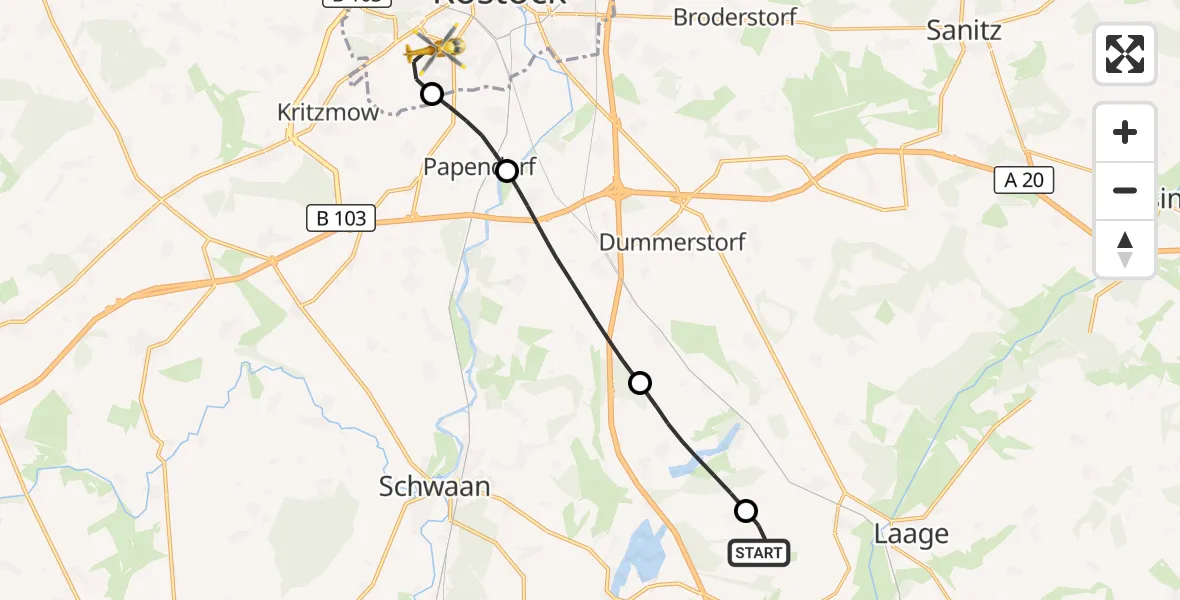 Flugroute Rettungshubschrauber Flughafen Rostock-Laage - Rostock, 19 Oktober 2026, 07:32