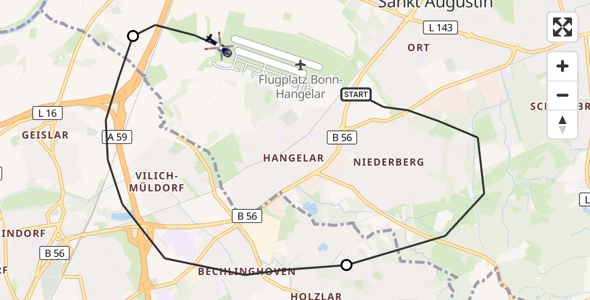 Flugroute Polizeihubschrauber Sankt Augustin - Sankt Augustin, 19 Oktober 2026, 07:36