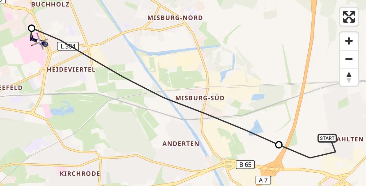 Flugroute Polizeihubschrauber Lehrte - Hannover Luftrettung Hubschrauberlandeplatz (Christoph 4), 19 Oktober 2026, 07:39