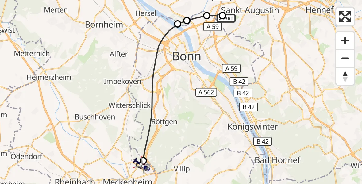 Flugroute Polizeihubschrauber Bonn-Hangelar Flugplatz - Meckenheim, 19 Oktober 2026, 07:46