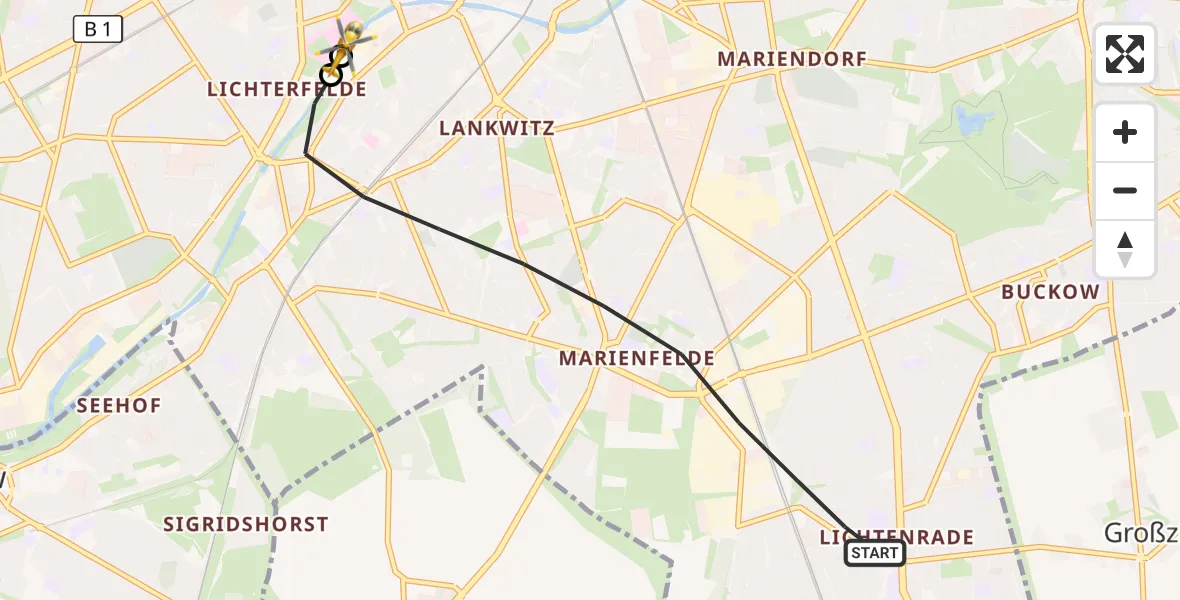 Flugroute Rettungshubschrauber Berlin - Charité Clinic Benjamin Franklin Campus, 19 Oktober 2026, 07:48