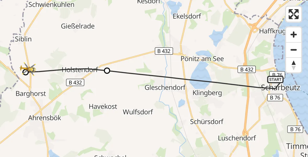 Flugroute Rettungshubschrauber Scharbeutz - Christoph 12 Luftrettungszentrum, 19 Oktober 2026, 07:52