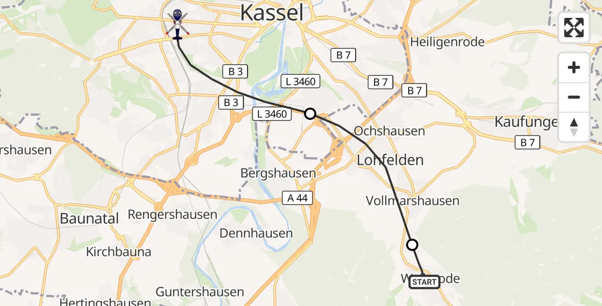 Flugroute Polizeihubschrauber Söhrewald - Kassel, 19 Oktober 2026, 07:53
