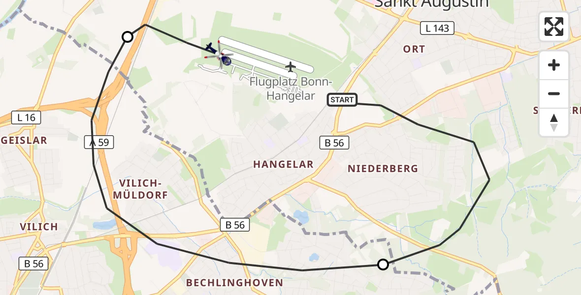 Flugroute Polizeihubschrauber Sankt Augustin - Sankt Augustin, 19 Oktober 2026, 07:55
