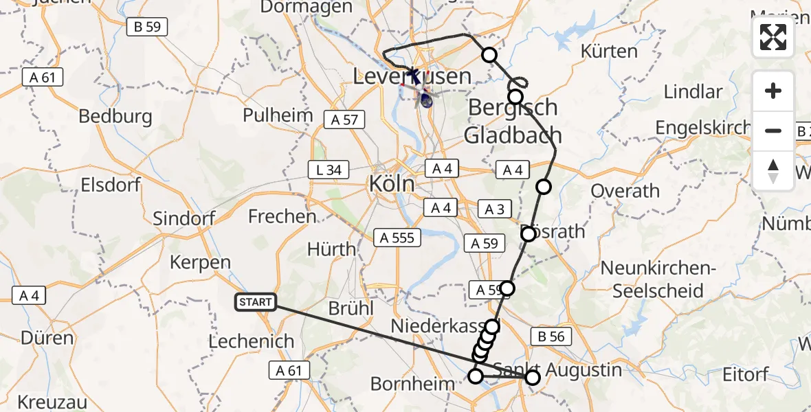 Flugroute Polizeihubschrauber Erftstadt - Leverkusen, 19 Oktober 2026, 07:56