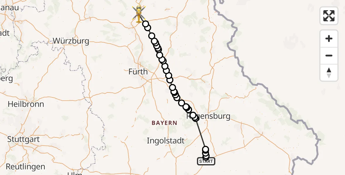 Flugroute Rettungshubschrauber Altdorf - Ebensfeld, 19 Oktober 2026, 08:00