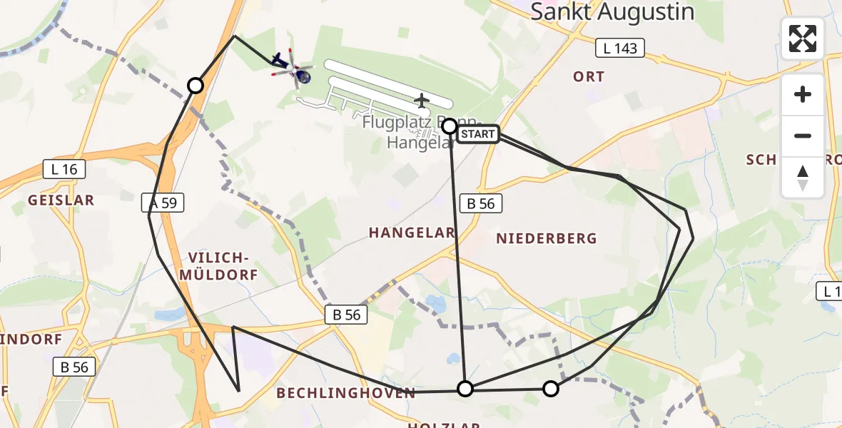 Flugroute Polizeihubschrauber Sankt Augustin - Sankt Augustin, 19 Oktober 2026, 08:01