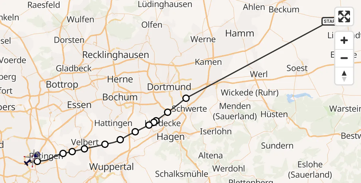 Flugroute Polizeihubschrauber Wadersloh - Düsseldorf Flughafen, 19 Oktober 2026, 08:13