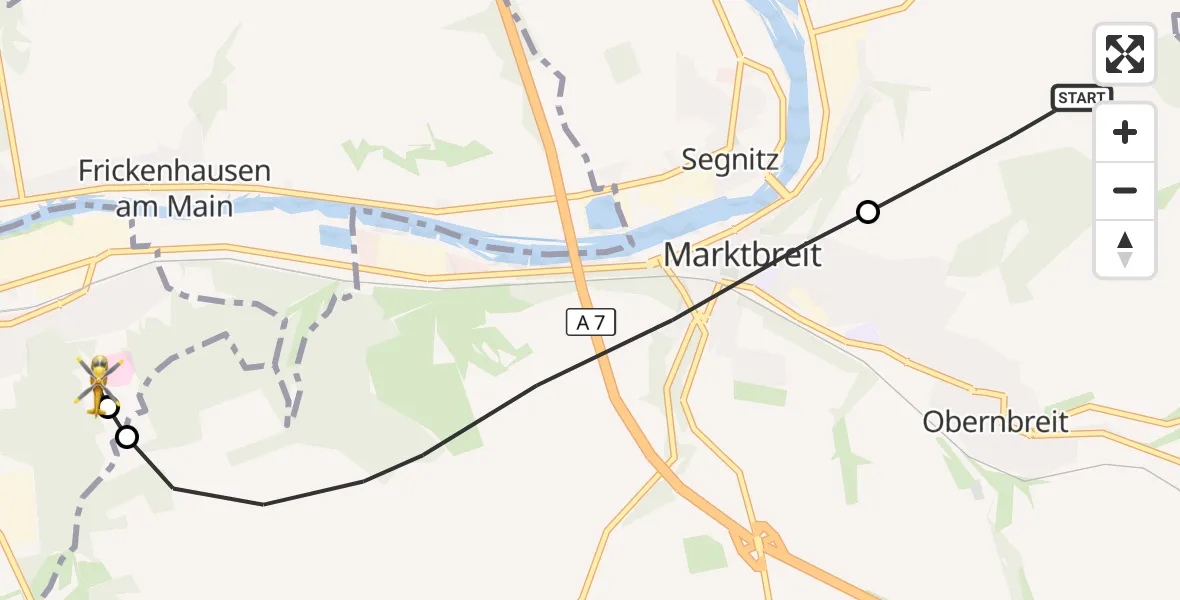 Flugroute Rettungshubschrauber Obernbreit - Ochsenfurt Hospital, 19 Oktober 2026, 08:13