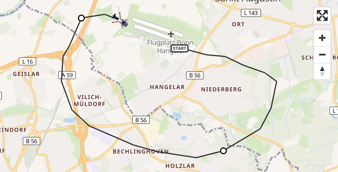 Flugroute Polizeihubschrauber Sankt Augustin - Sankt Augustin, 19 Oktober 2026, 08:25