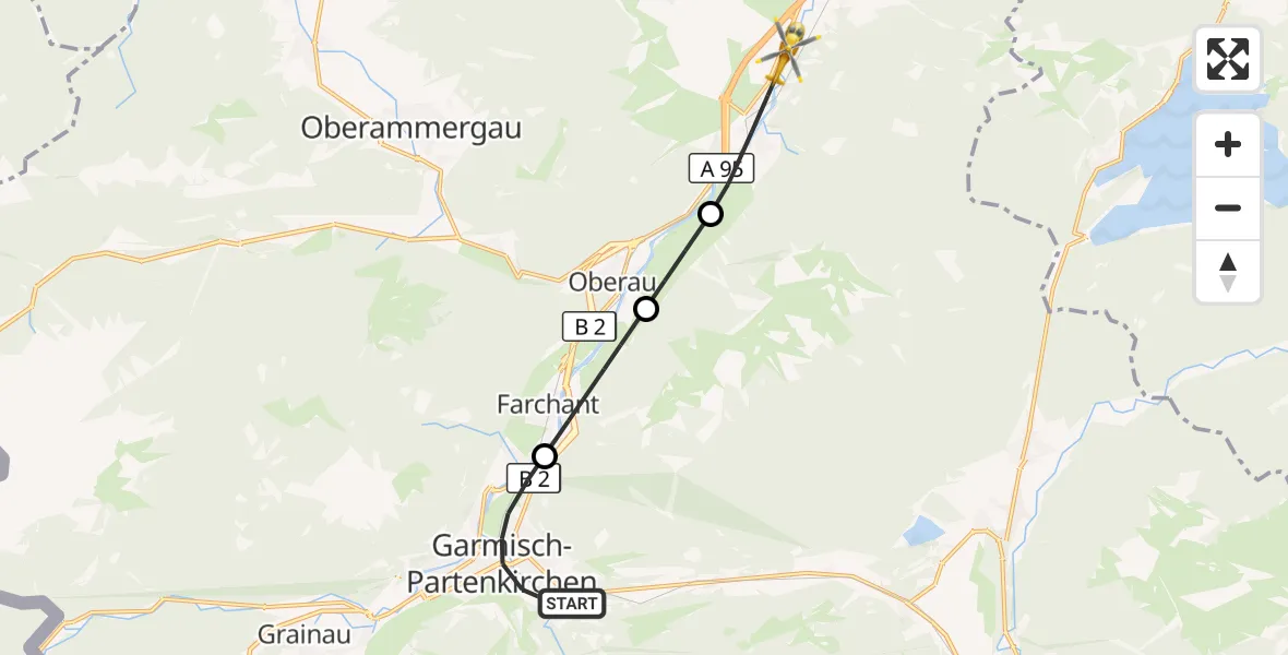 Flugroute Rettungshubschrauber Garmisch-Partenkirchen - Eschenlohe, 19 Oktober 2026, 08:25
