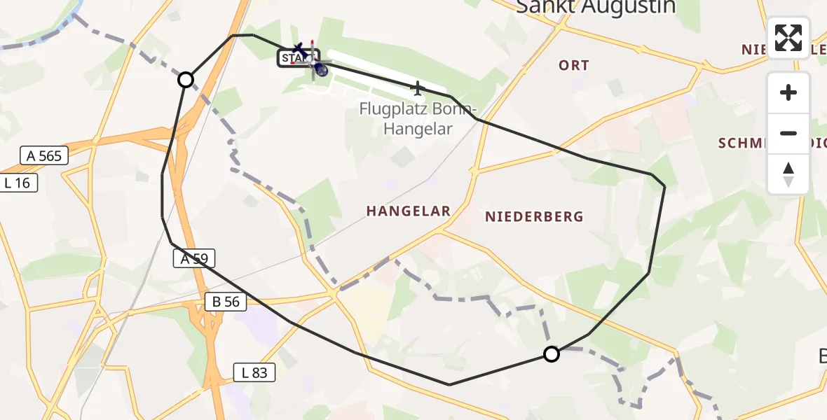Flugroute Polizeihubschrauber Sankt Augustin - Sankt Augustin, 19 Oktober 2026, 08:29