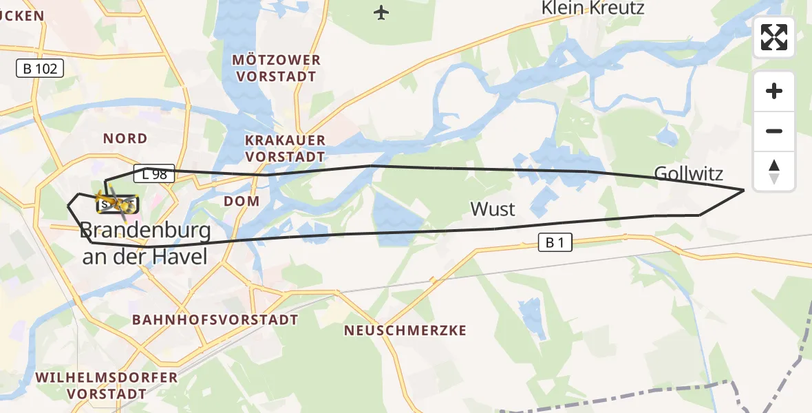 Flugroute Rettungshubschrauber Brandenburg an der Havel - Brandenburg an der Havel, 19 Oktober 2026, 08:37