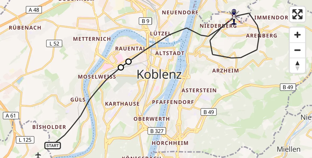 Flugroute Polizeihubschrauber Koblenz - Koblenz, 19 Oktober 2026, 08:38