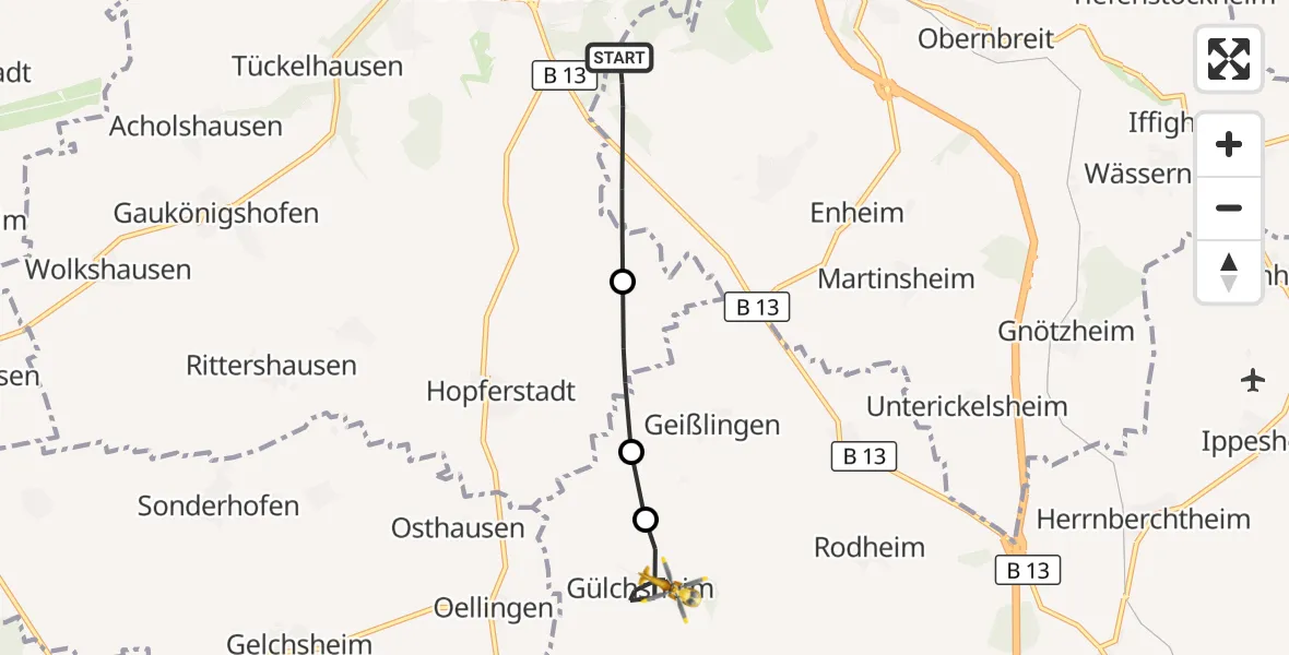 Flugroute Rettungshubschrauber Marktbreit - Hemmersheim, 19 Oktober 2026, 08:40