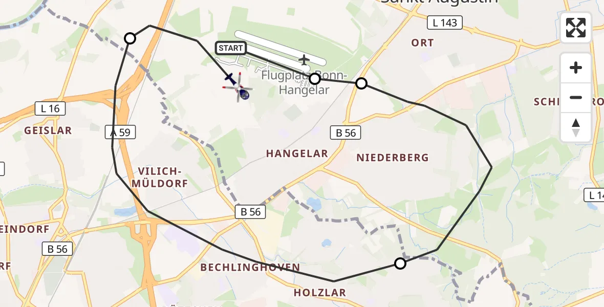 Flugroute Polizeihubschrauber Sankt Augustin - Sankt Augustin, 19 Oktober 2026, 08:42