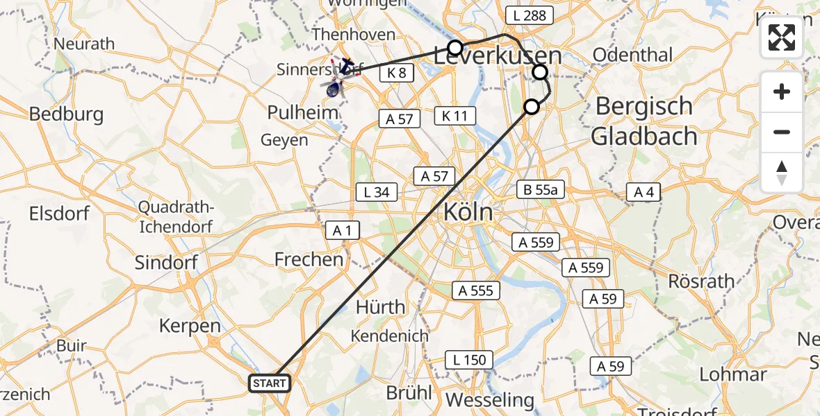 Flugroute Polizeihubschrauber Erftstadt - Köln, 19 Oktober 2026, 08:43