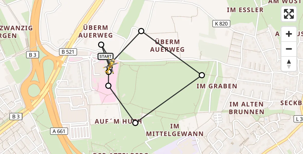 Flugroute Rettungshubschrauber Frankfurt am Main Accident Hospital Roof Helipad (CHX2) - Frankfurt am Main Accident Hospital Roof Helipad (CHX2), 19 Oktober 2026, 08:44