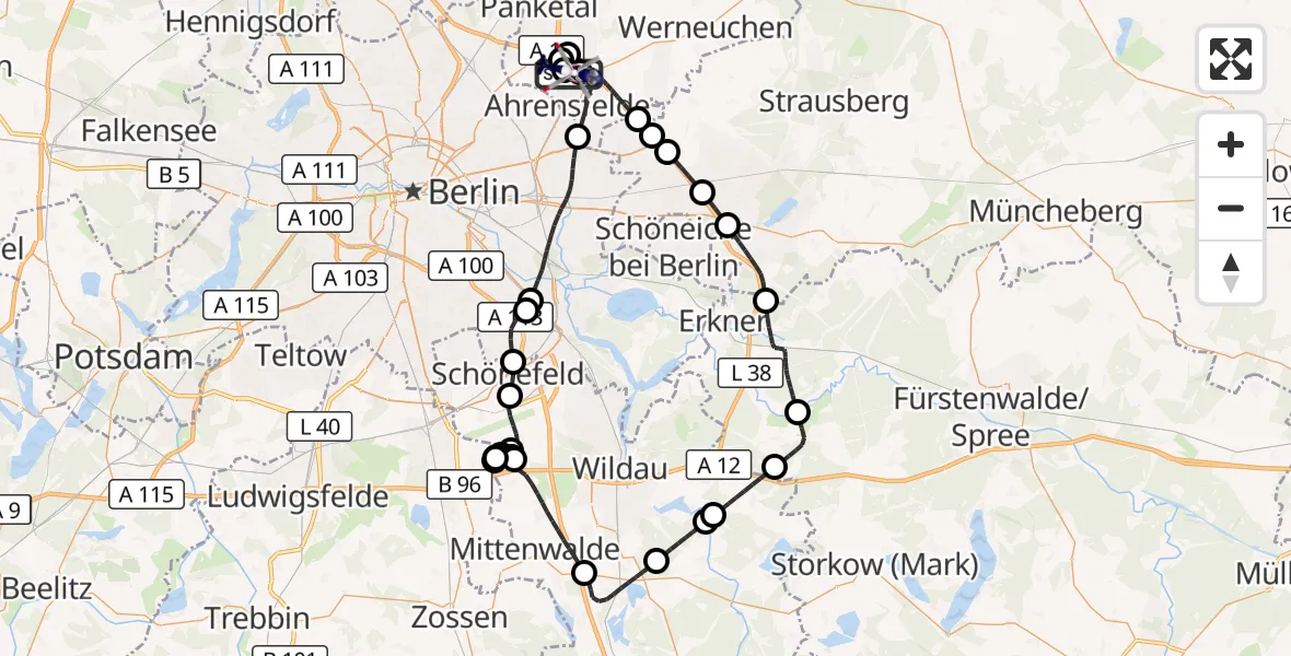 Flugroute Polizeihubschrauber Ahrensfelde Hubschrauberlandeplatz - Ahrensfelde Hubschrauberlandeplatz, 19 Oktober 2026, 08:46