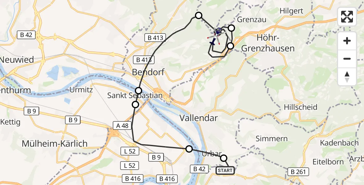 Flugroute Polizeihubschrauber Koblenz - Bendorf, 19 Oktober 2026, 08:48