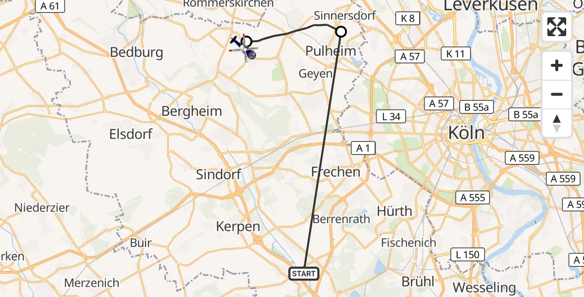 Flugroute Polizeihubschrauber Erftstadt - Bergheim, 19 Oktober 2026, 08:52