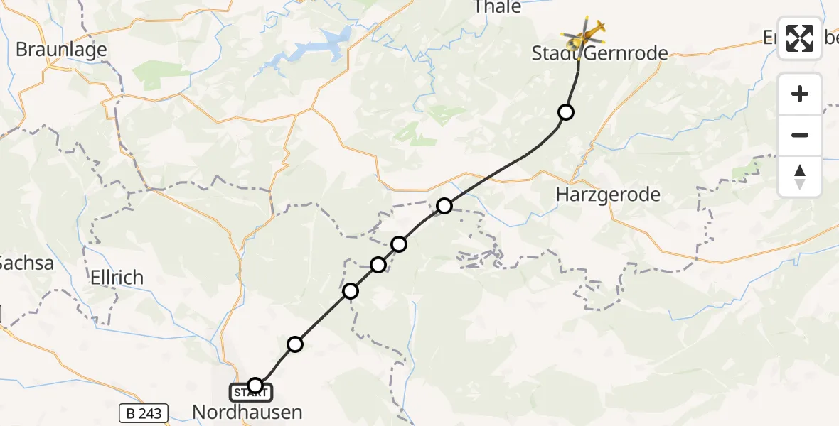 Flugroute Rettungshubschrauber Südharz Hospital Nordhausen - Quedlinburg, 19 Oktober 2026, 08:59