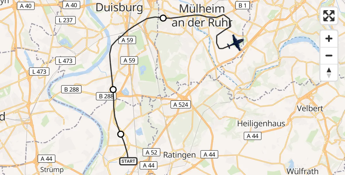 Flugroute Polizeiflugzeug Düsseldorf Flughafen - Essen-Mülheim Flughafen, 19 Oktober 2026, 09:03