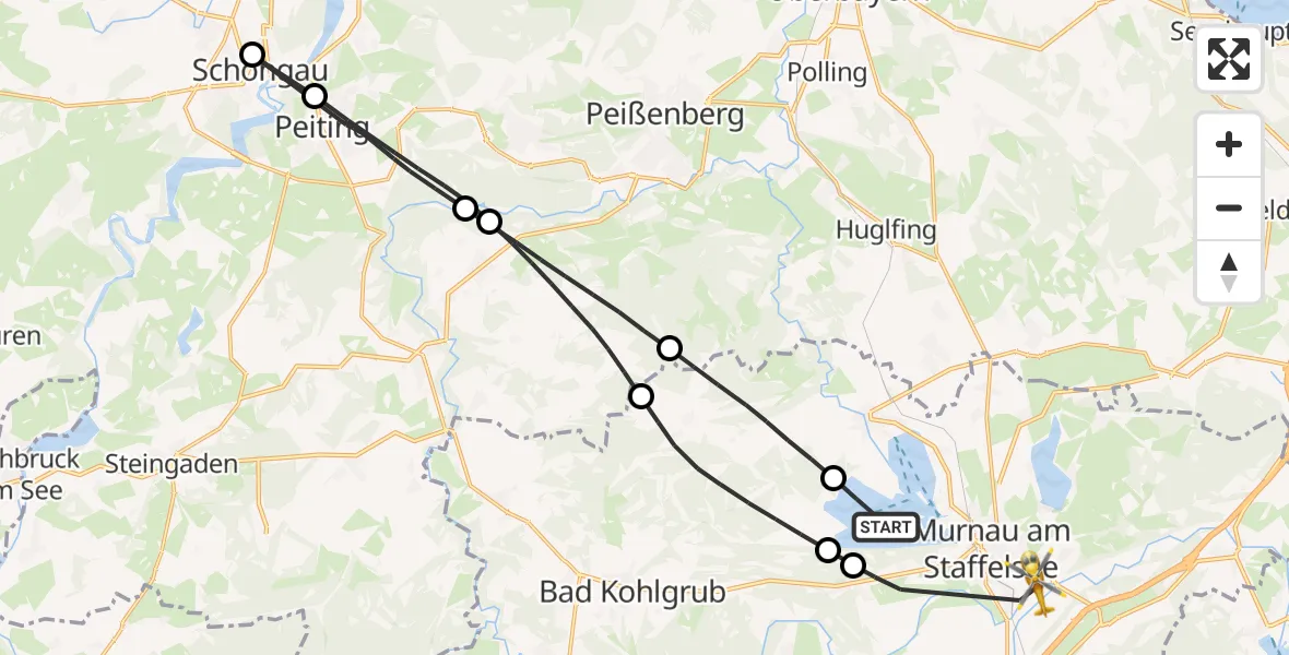 Flugroute Rettungshubschrauber Seehausen a.Staffelsee - Murnau a.Staffelsee, 19 Oktober 2026, 09:13