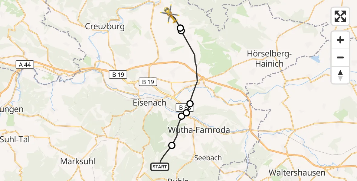 Flugroute Rettungshubschrauber Ruhla - Lauterbach, 19 Oktober 2026, 09:15