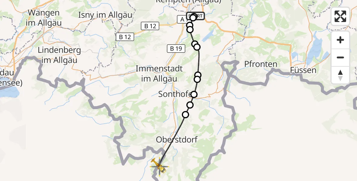 Flugroute Rettungshubschrauber Kempten-Durach Flugplatz - Oberstdorf, 19 Oktober 2026, 09:21