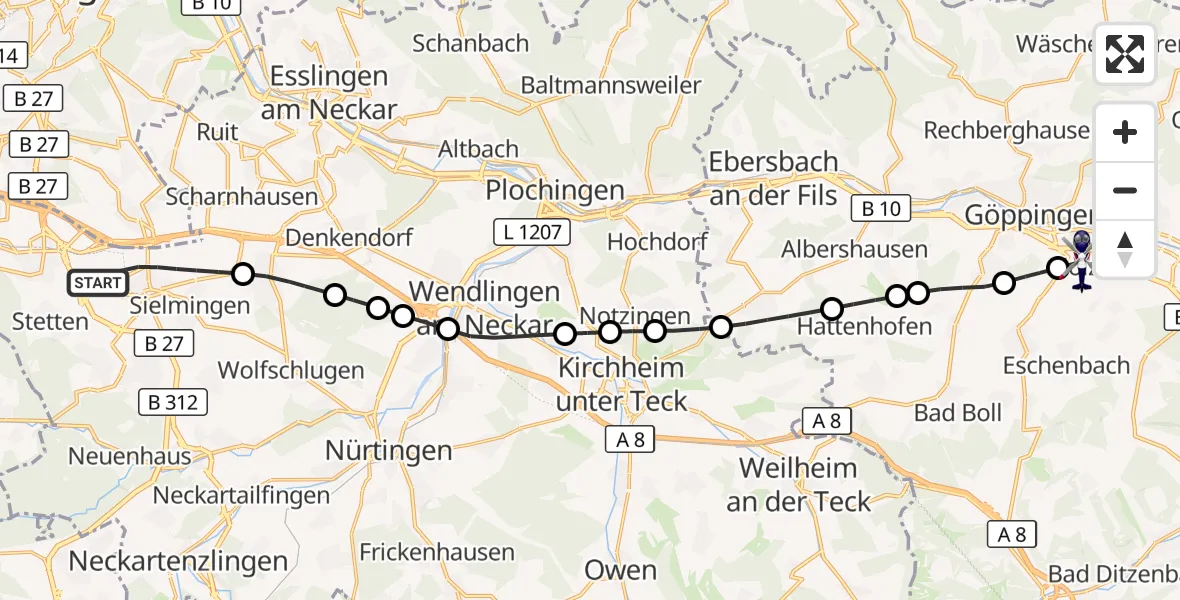 Flugroute Polizeihubschrauber Flughafen Stuttgart - Göppingen, 19 Oktober 2026, 09:26