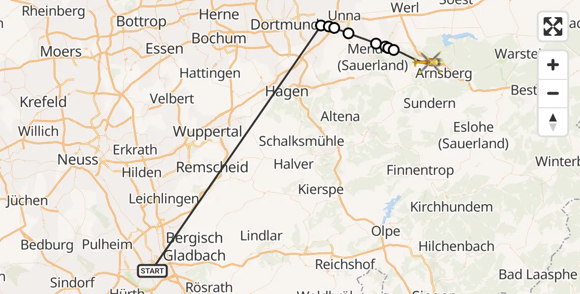 Flugroute Rettungshubschrauber Köln - Arnsberg, 19 Oktober 2026, 09:28