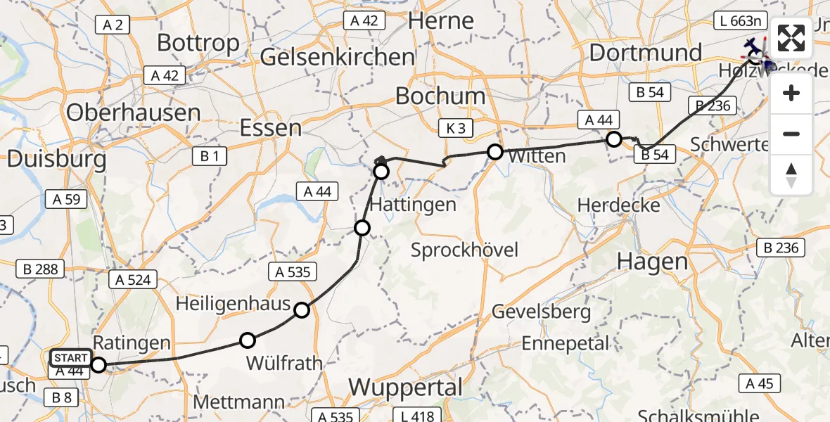 Flugroute Polizeihubschrauber Düsseldorf Flughafen - Dortmund Flughafen, 19 Oktober 2026, 09:30