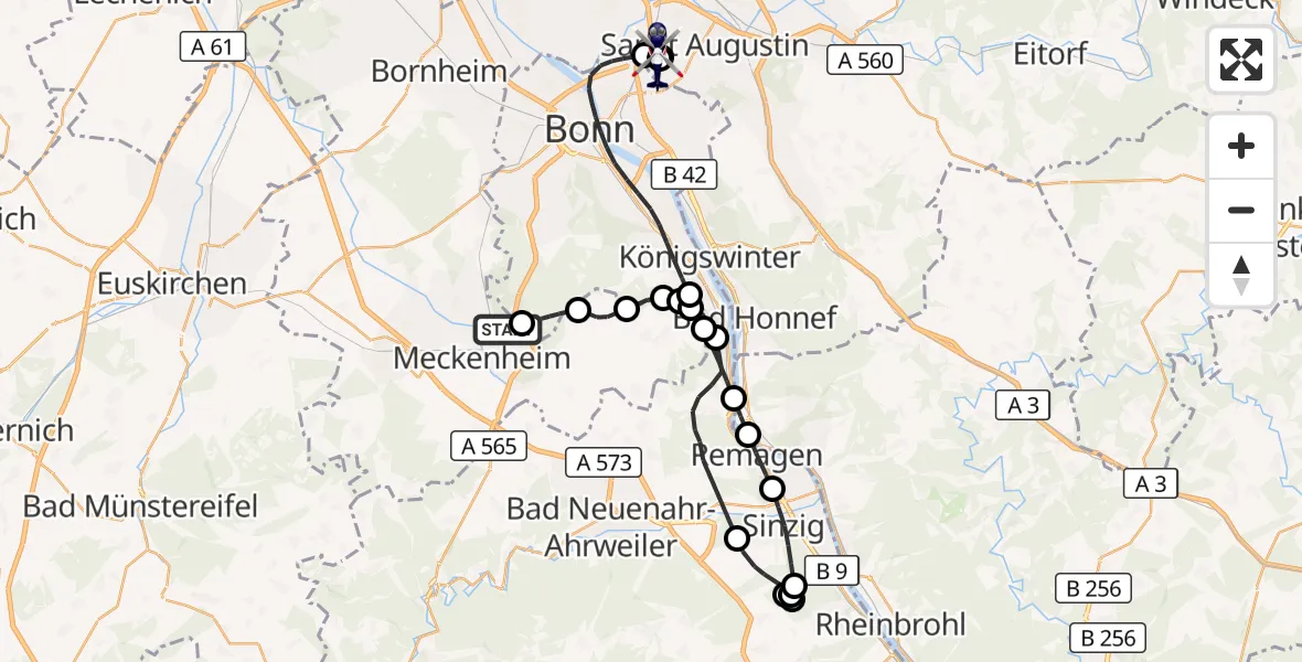 Flugroute Polizeihubschrauber Meckenheim - Sankt Augustin, 19 Oktober 2026, 09:37