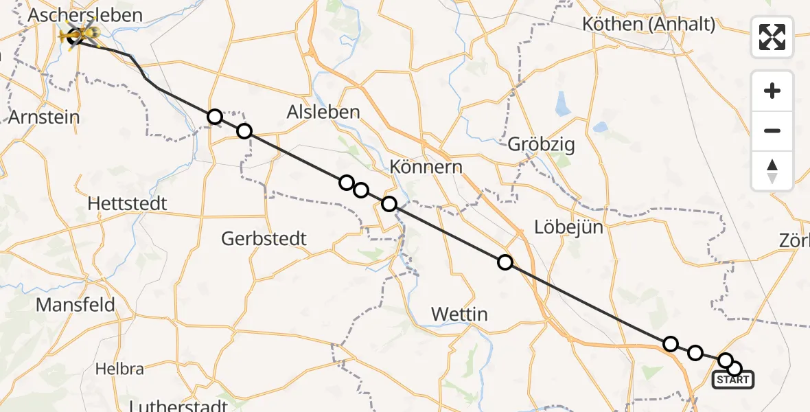 Flugroute Rettungshubschrauber Halle-Oppin Flugplatz - AMEOS Hospital Aschersleben, 19 Oktober 2026, 09:39
