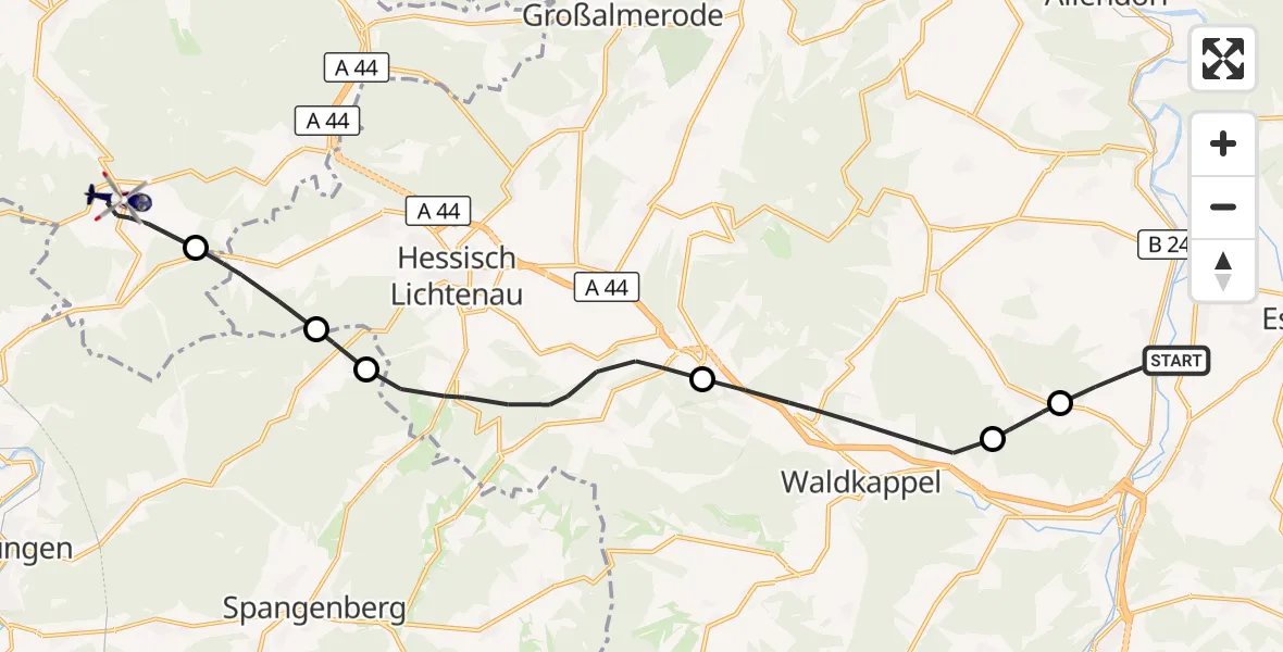 Flugroute Polizeihubschrauber Eschwege - Söhrewald, 19 Oktober 2026, 09:51
