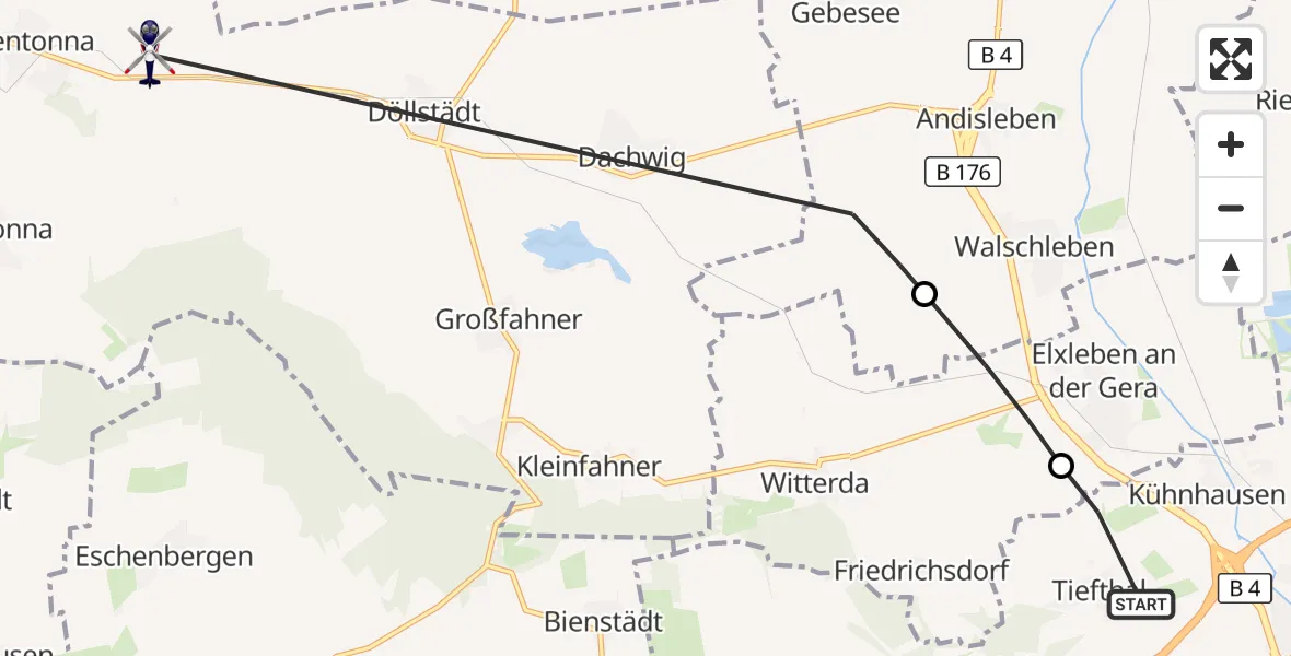 Flugroute Polizeihubschrauber Erfurt - Tonna, 19 Oktober 2026, 09:53