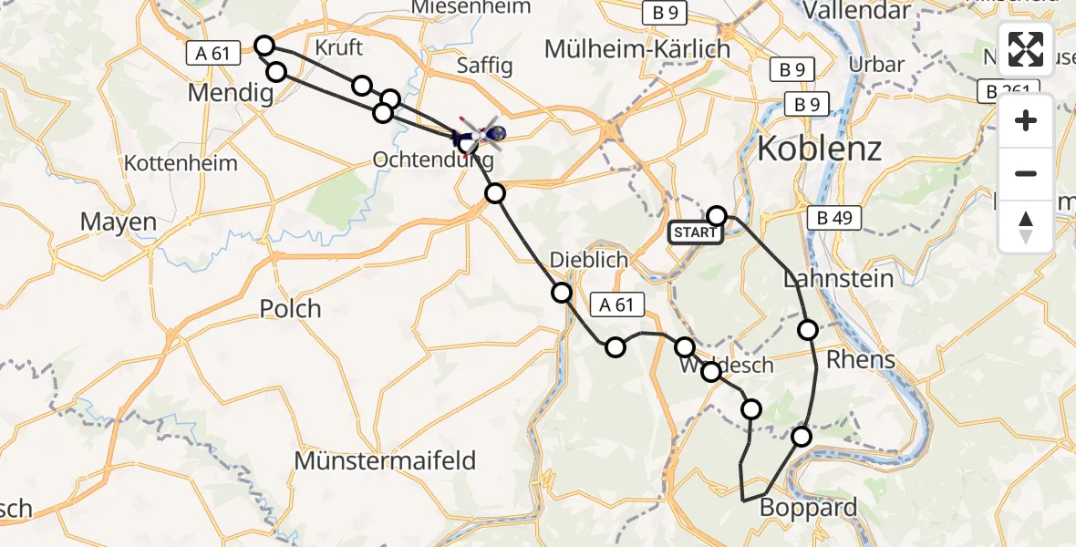 Flugroute Polizeihubschrauber Koblenz-Winningen Flugplatz - Ochtendung, 19 Oktober 2026, 09:53
