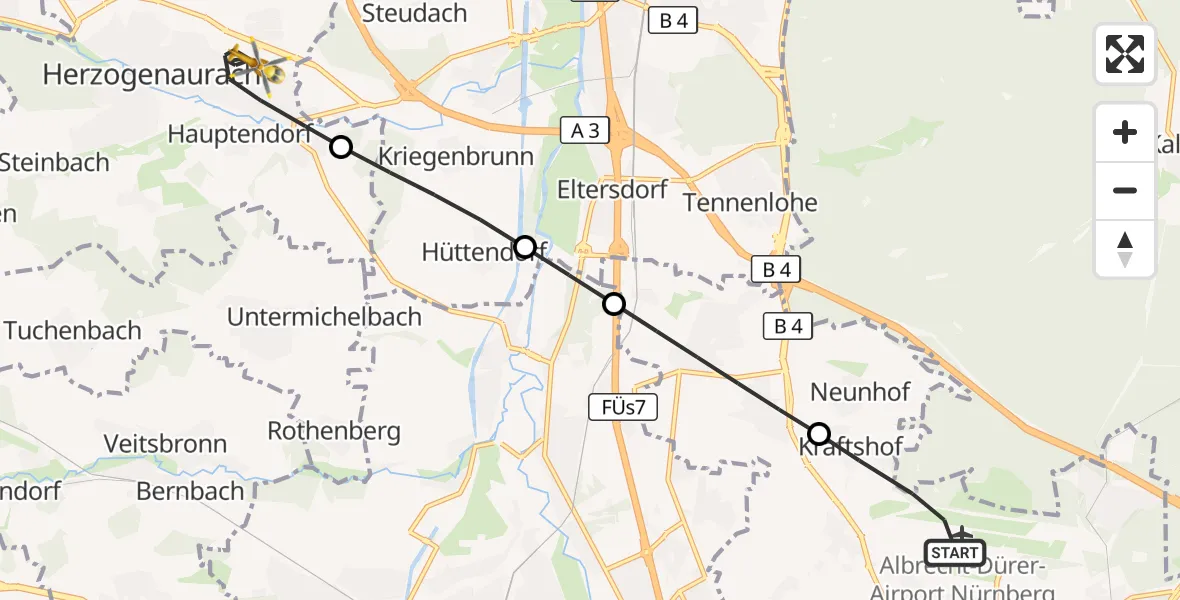 Flugroute Ambulanzhubschrauber Flughafen Nuremberg - Herzogenaurach, 19 Oktober 2026, 10:03