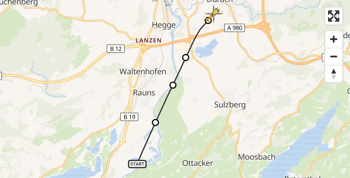 Flugroute Rettungshubschrauber Waltenhofen - Kempten-Durach Flugplatz, 19 Oktober 2026, 10:09