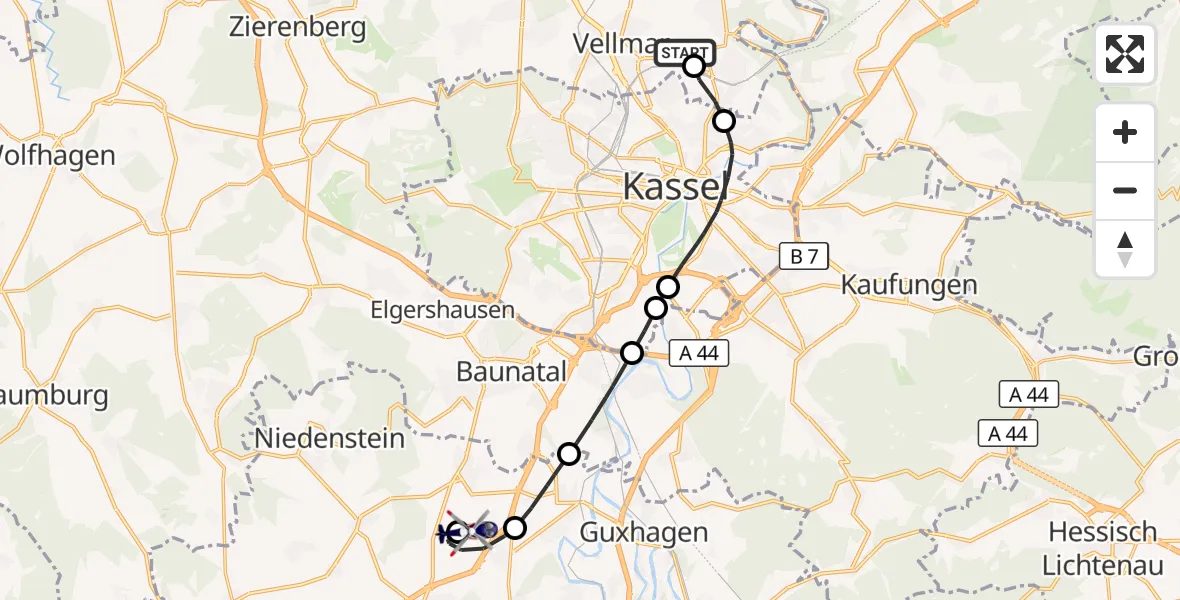 Flugroute Polizeihubschrauber Fuldatal Bundespolizei Hubschrauberlandeplatz - Edermünde, 19 Oktober 2026, 10:21