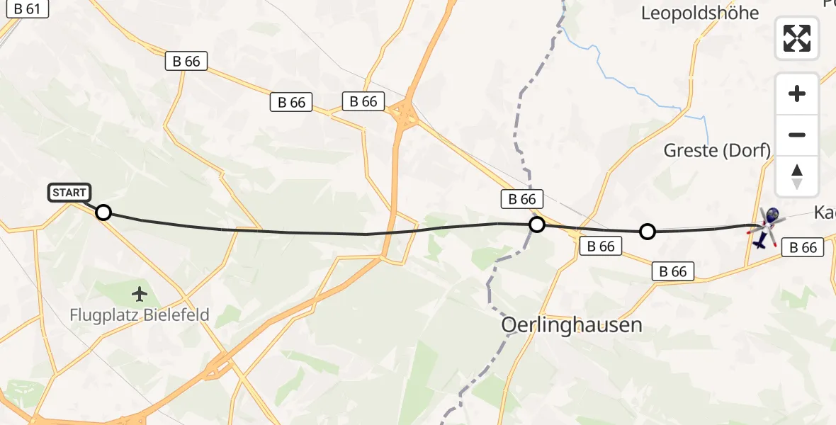 Flugroute Polizeihubschrauber Luftrettungszentrum Bielefeld - Oerlinghausen, 19 Oktober 2026, 10:22